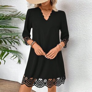 Lace V-Neck Long-Sleeve Dress – Elegant & Feminine Fashion