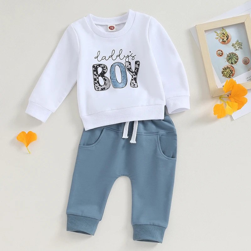 Long Sleeve Sweater & Full-Print Two-Piece Suit – Trendy and Cozy Baby Outfit