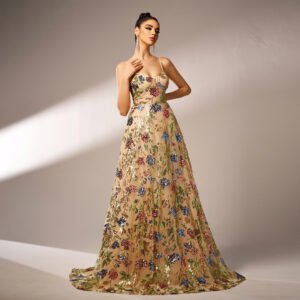 Elegant Sleeveless Sequined Suspender Evening Dress | Glamorous Formal Wear for Women