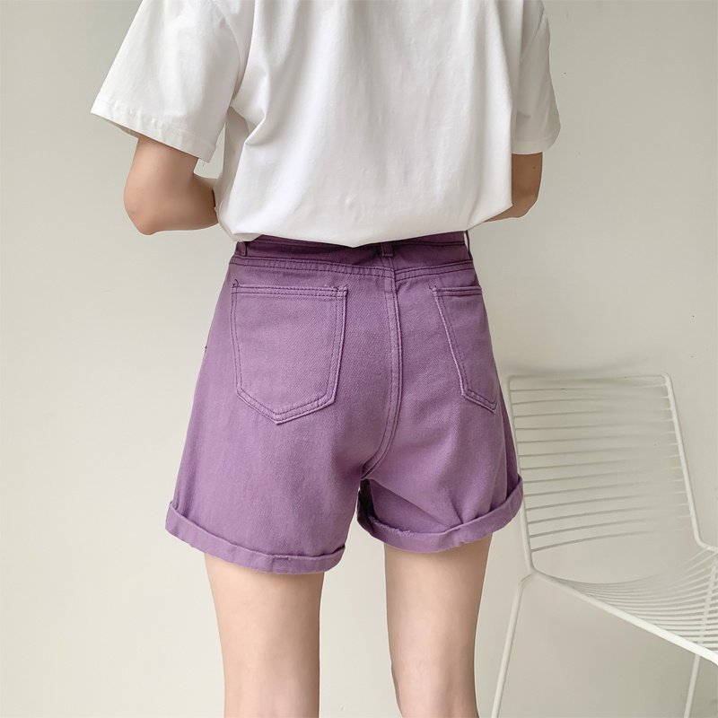 Trendy Purple Shorts- Women's High Waist Loose A-Line Wide Leg Pants
