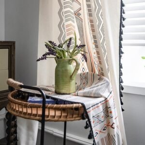 Boho Cream Cotton & Linen Print Sun Shade Curtain Fabric – Non-Punched for Home Decor