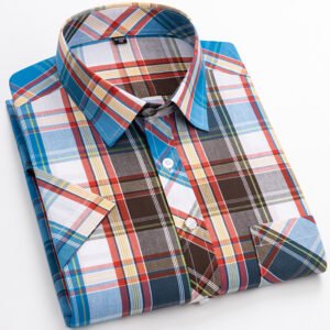 Cotton Men's Plaid Short-Sleeved Shirt – Comfortable and Stylish Casual Wear