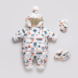 Baby Thickened Down Jacket Jumpsuit - Printed Romper for Warmth & Comfort