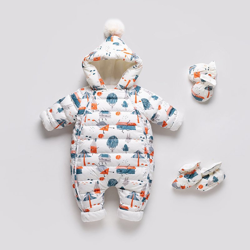 Baby Thickened Down Jacket Jumpsuit - Printed Romper for Warmth & Comfort