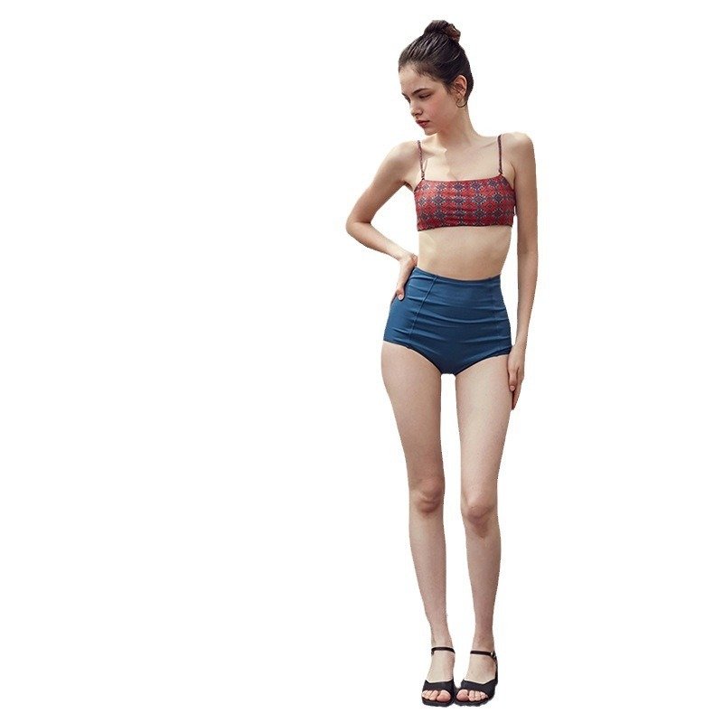 Fashion Women's Split Bikini Tube Top with High-Waisted Trousers Swimsuit