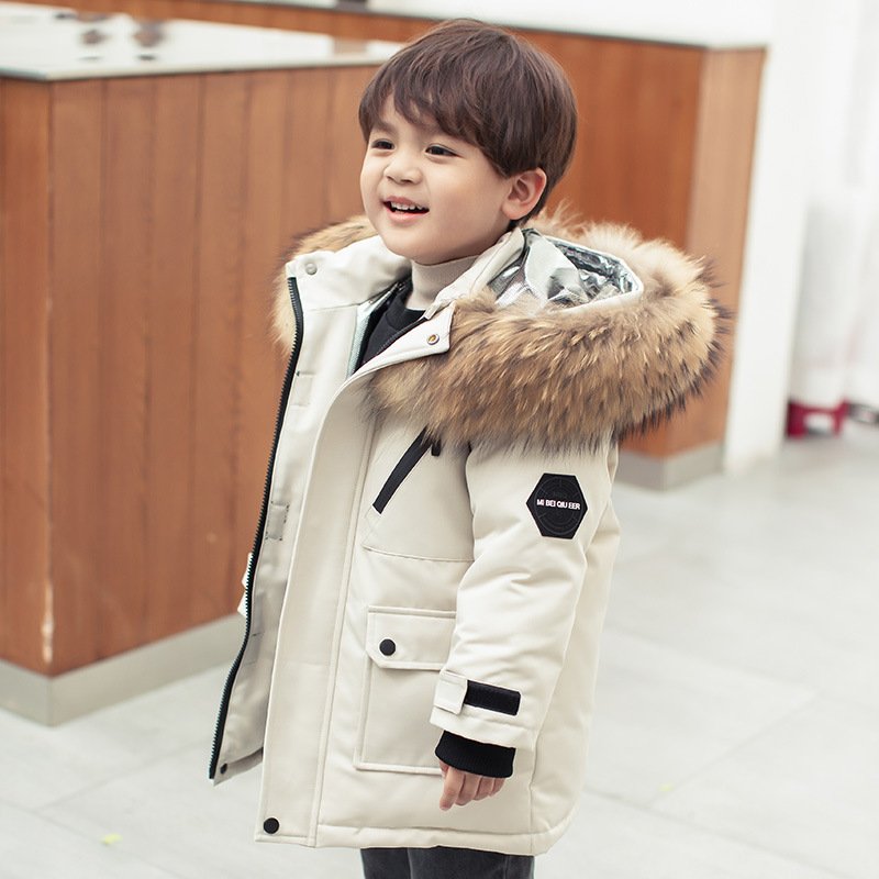 Boy's Mid-Length Thickened White Duck Down Jacket | Warm & Stylish Winter Coat