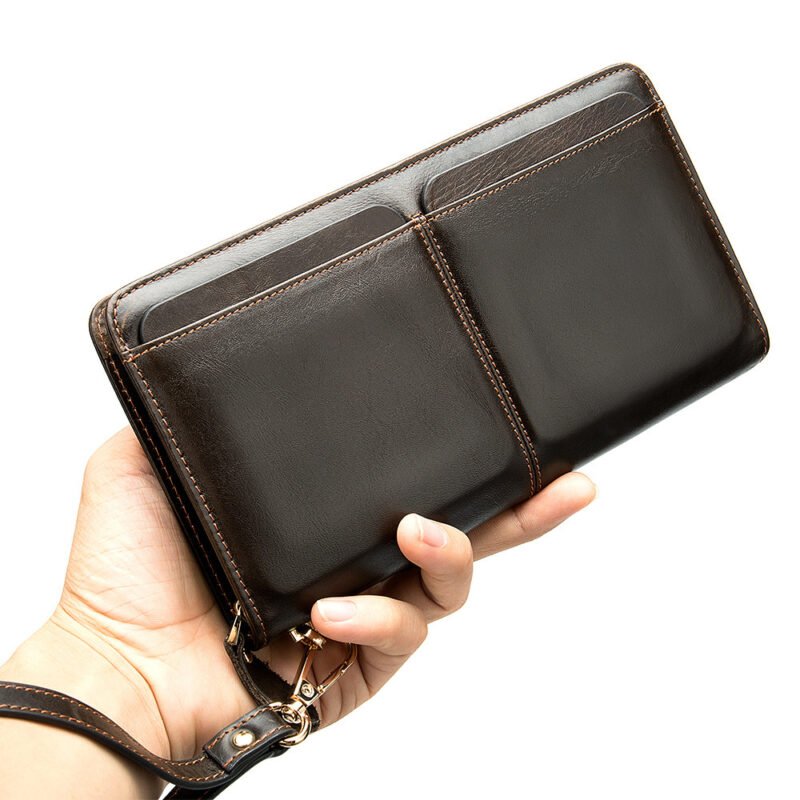 Business Double Pocket Men's Wallet - Long Genuine Leather Clutch with Multiple Card Slots