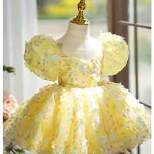 ellow Puffy Gauze Princess Dress - Perfect for Children's Birthday & Performance Catwalks