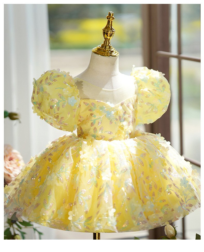 ellow Puffy Gauze Princess Dress - Perfect for Children's Birthday & Performance Catwalks