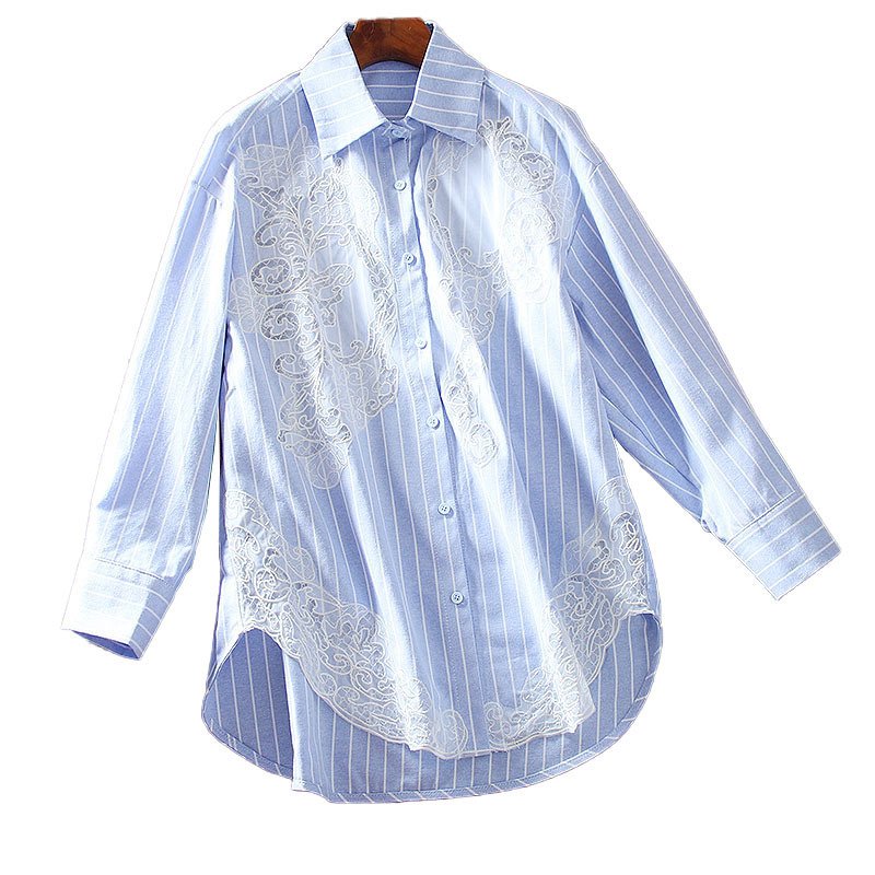 Fashion Machine Embroidery Hollow Oversized Long Sleeves Top – Chic & Loose-Fit Design