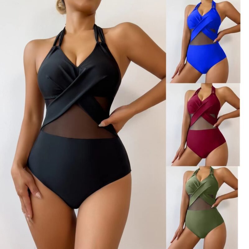 New Fashion One-Piece Swimsuit - Solid Color Elegant Swimwear