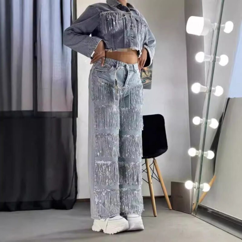 Sequined Tassel Design Straight Jeans for Women | Trendy and Stylish Denim