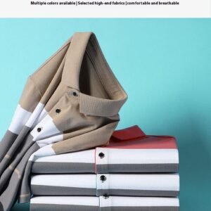 Men's High-End Cotton Striped Polo Shirt – Light Business Casual T-Shirt
