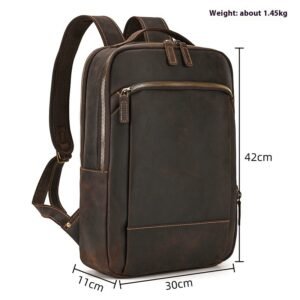 Double Zipper Genuine Leather Backpack - Large Capacity Crazy Horse Leather Travel Bag