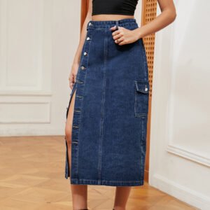Half Elastic Denim Skirt for Women – Comfortable & Stylish