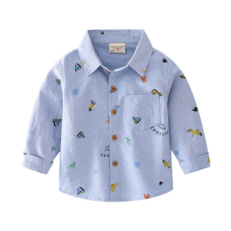 Boy's Long Sleeve Cartoon Print Lapel Shirt | Cool & Casual Kid's Shirt