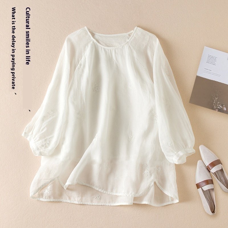 Cotton and Linen Embroidery Loose Shirt | Comfortable & Stylish Top