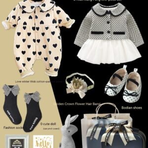 Princess Black Gold Dress Polka Dot Set – Elegant Baby Girl Outfit