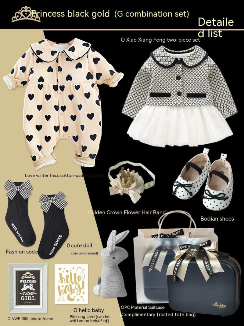 Princess Black Gold Dress Polka Dot Set – Elegant Baby Girl Outfit