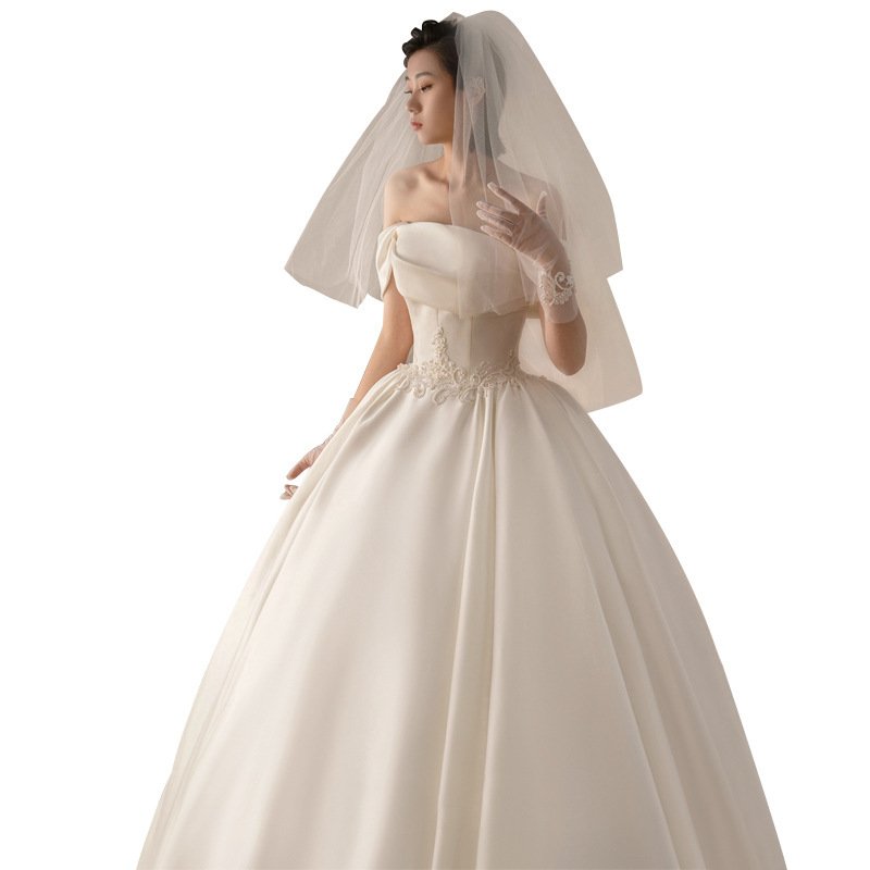 Women's Satin Off-Shoulder Retro Fashion Wedding Dress – Elegant Bridal Gown