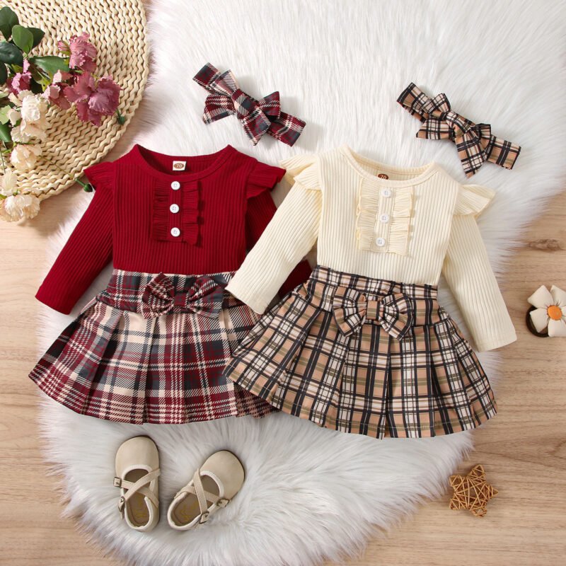 Plaid Three-Piece Set for Kids – Stylish & Versatile Outfit for Any Occasion
