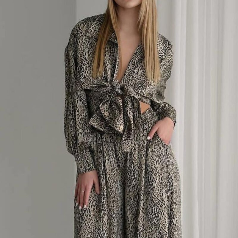 Stylish Leopard Print Loose Ice Silk Pajamas for Women |Fashionable & Comfortable Sleepwear