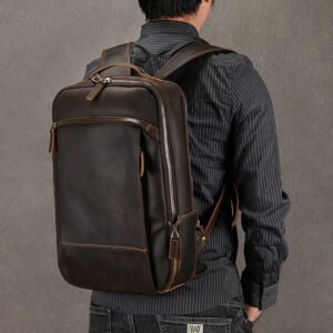 Double Zipper Genuine Leather Backpack - Large Capacity Crazy Horse Leather Travel Bag
