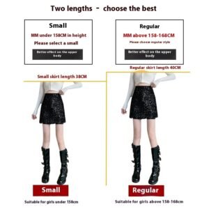 Sequined Skirt High Waist Black Sheath A- Line Skirt