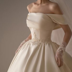 Women's Satin Off-Shoulder Retro Fashion Wedding Dress – Elegant Bridal Gown
