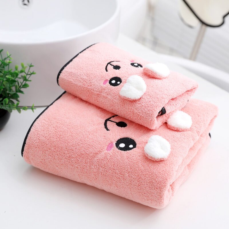 Coral Velvet Bath Towel Two-Piece Set – Rabbit Ears & Koala Bear Design in Gift Box
