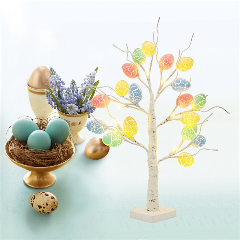 Easter Decoration 60cm Birch Tree with LED Lights – Easter Egg Ornaments, Spring Party & Kids Gifts