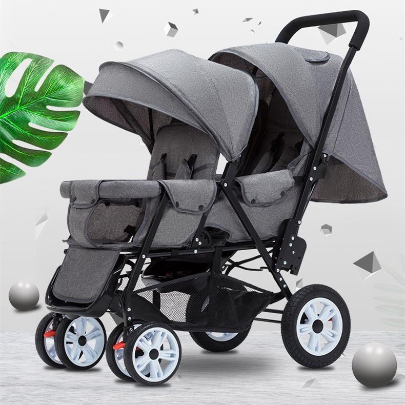 Lightweight Stroller for Children - Front & Rear Sitting, Plus-Sized Four-Wheel Double Sitting Lying Folding Cart