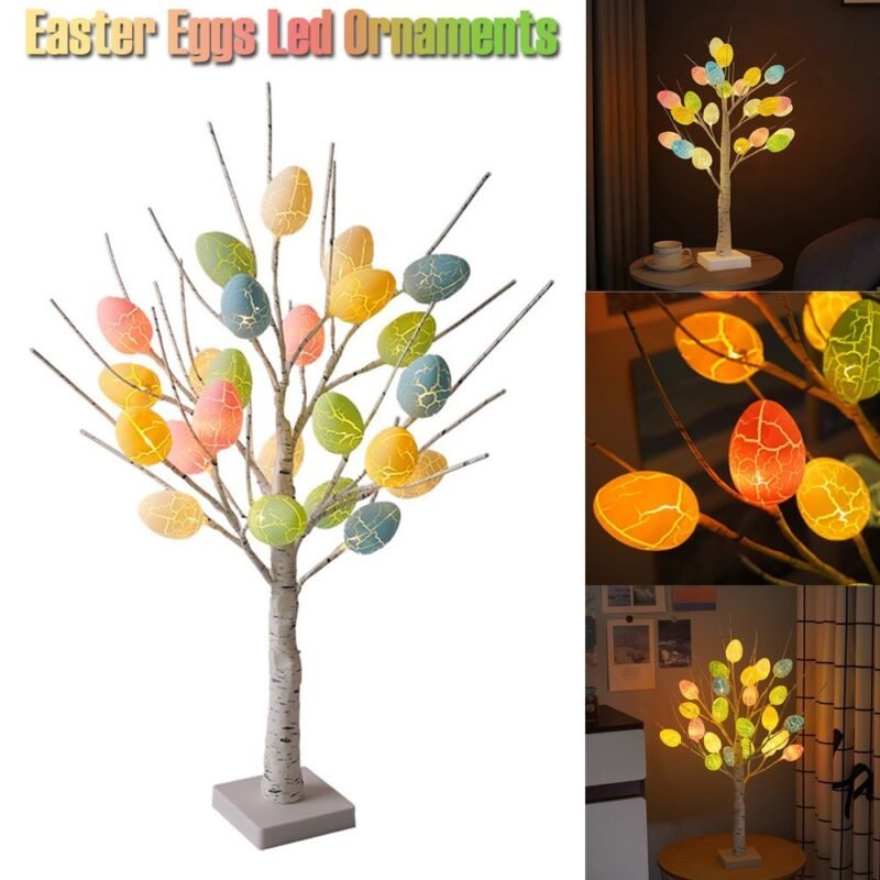 Easter Decoration 60cm Birch Tree with LED Lights – Easter Egg Ornaments, Spring Party & Kids Gifts