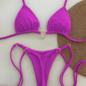 New Solid Color White Bikini Suit – Low Waist Lace-up Swimsuit