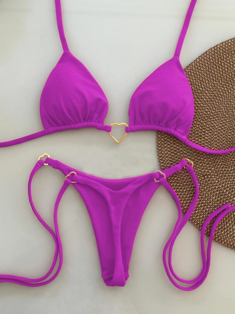 New Solid Color White Bikini Suit – Low Waist Lace-up Swimsuit