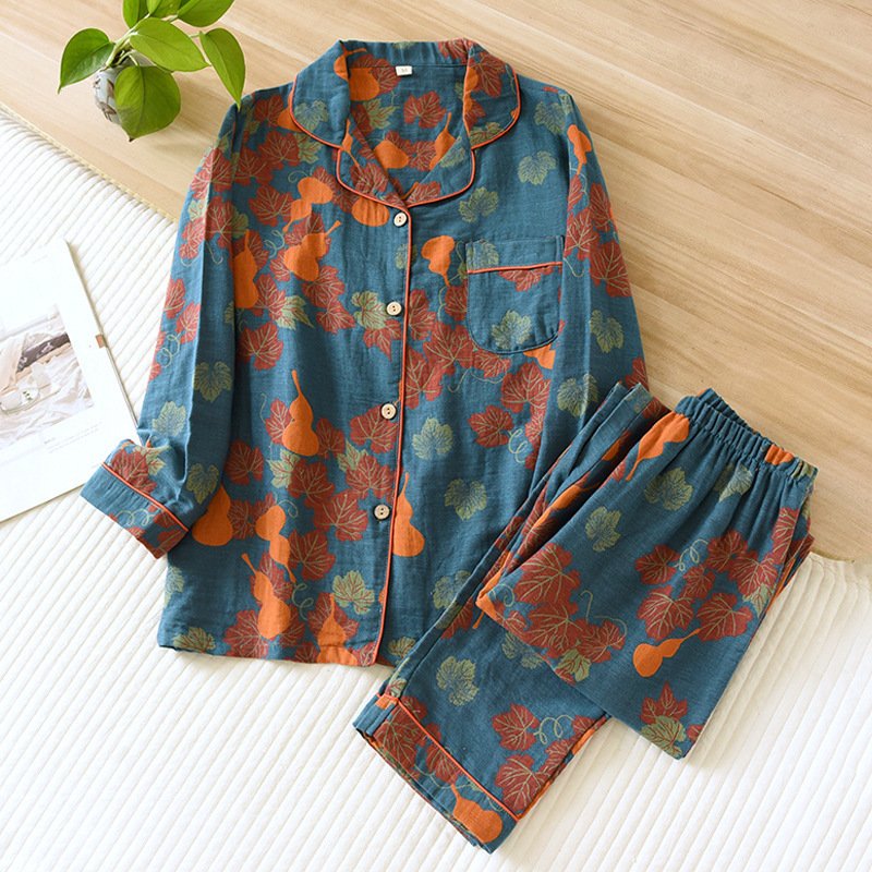 Women's Thin Cotton Gauze Yarn-Dyed Jacquard Pajamas Suit - Lightweight & Stylish Sleepwear