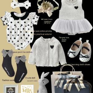 Princess Black Gold Dress Polka Dot Set – Elegant Baby Girl Outfit