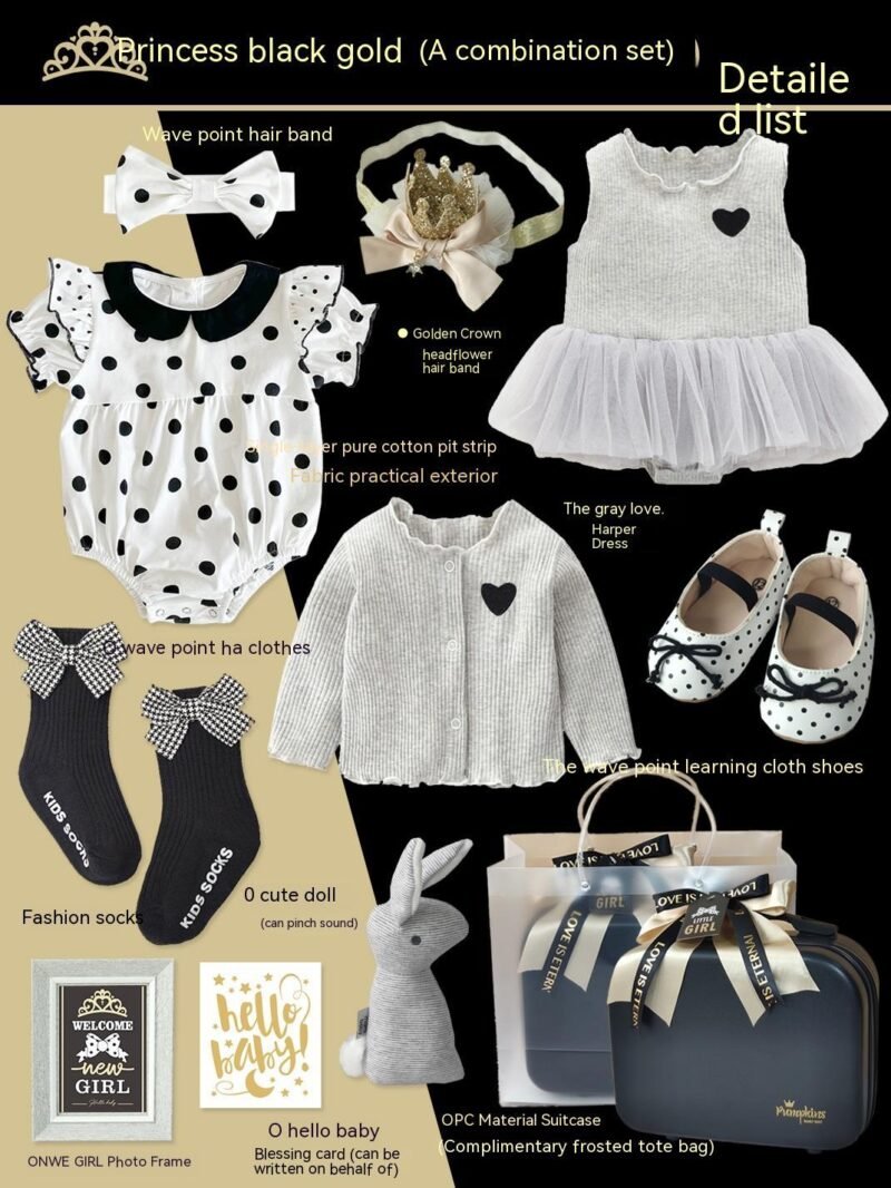 Princess Black Gold Dress Polka Dot Set – Elegant Baby Girl Outfit
