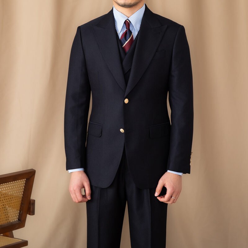 Men's Casual Gentleman Lapel Navy Blue Slim Three-Piece Suit – Stylish & Elegant