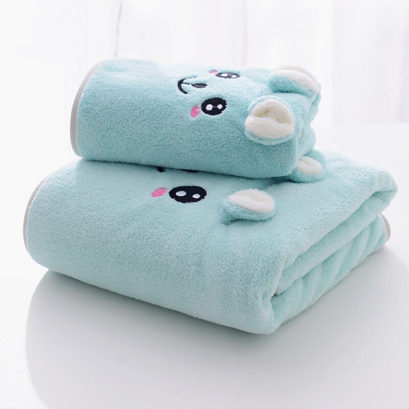 Coral Velvet Bath Towel Two-Piece Set – Rabbit Ears & Koala Bear Design in Gift Box