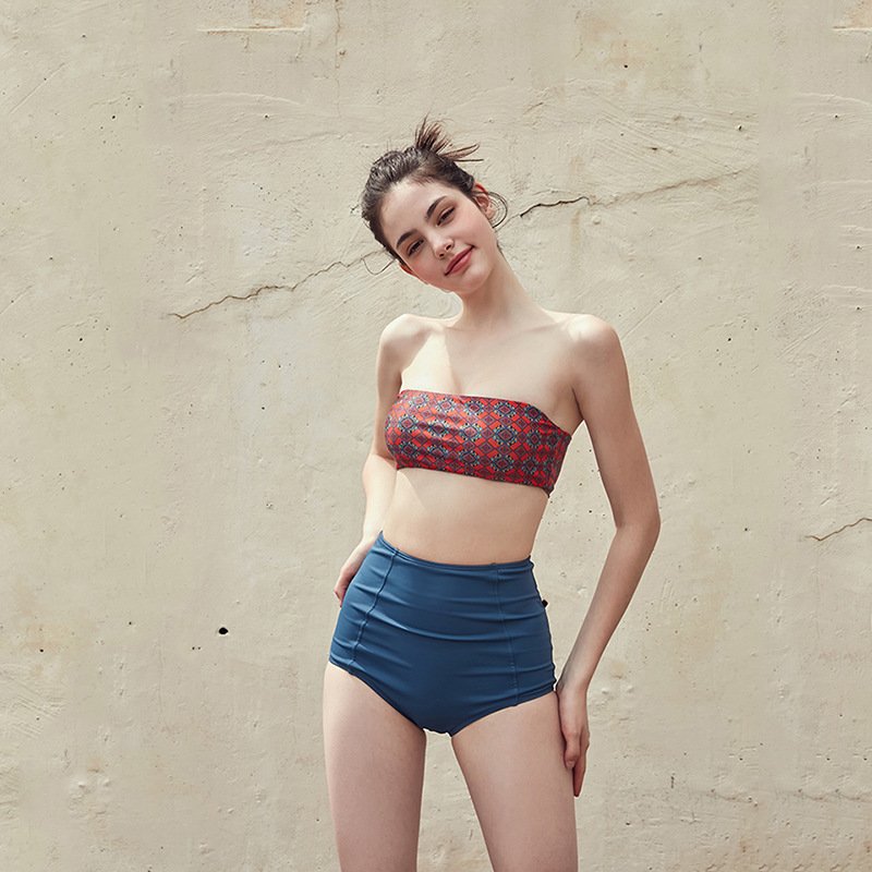 Fashion Women's Split Bikini Tube Top with High-Waisted Trousers Swimsuit