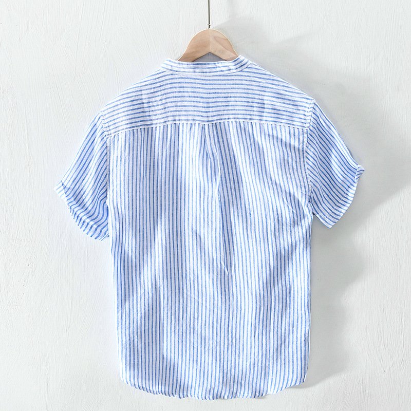 Linen Striped Short-Sleeved Men's Shirt – Loose and Comfortable Summer Style
