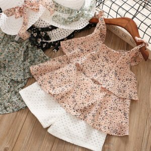 Chiffon Sling Two-Piece Suit - Floral Outfit for Girls