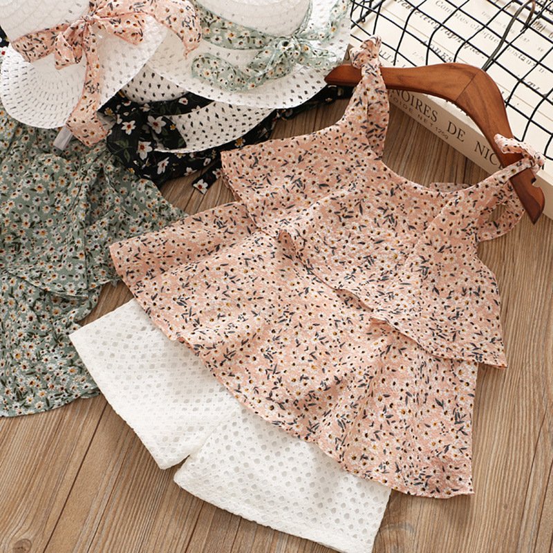 Chiffon Sling Two-Piece Suit - Floral Outfit for Girls