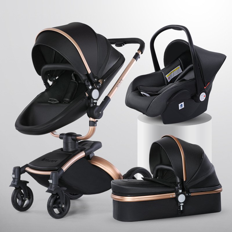 High Landscape Baby Stroller – 360-Degree Rotation, 3-in-1 Foldable Basket