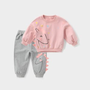 Cartoon Long-Sleeve Two-Piece Suit for Baby Boys & Girls – Adorable & Comfy Outfit