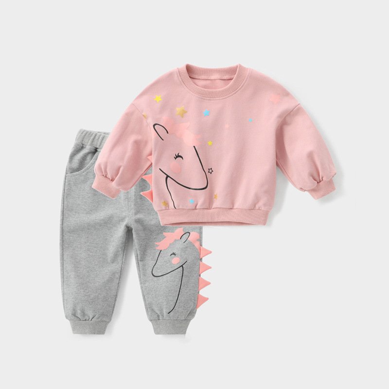 Cartoon Long-Sleeve Two-Piece Suit for Baby Boys & Girls – Adorable & Comfy Outfit