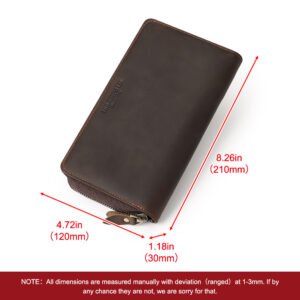 First Layer Cowhide Vintage Zipper Wallet - Multiple Card Slots Genuine Leather