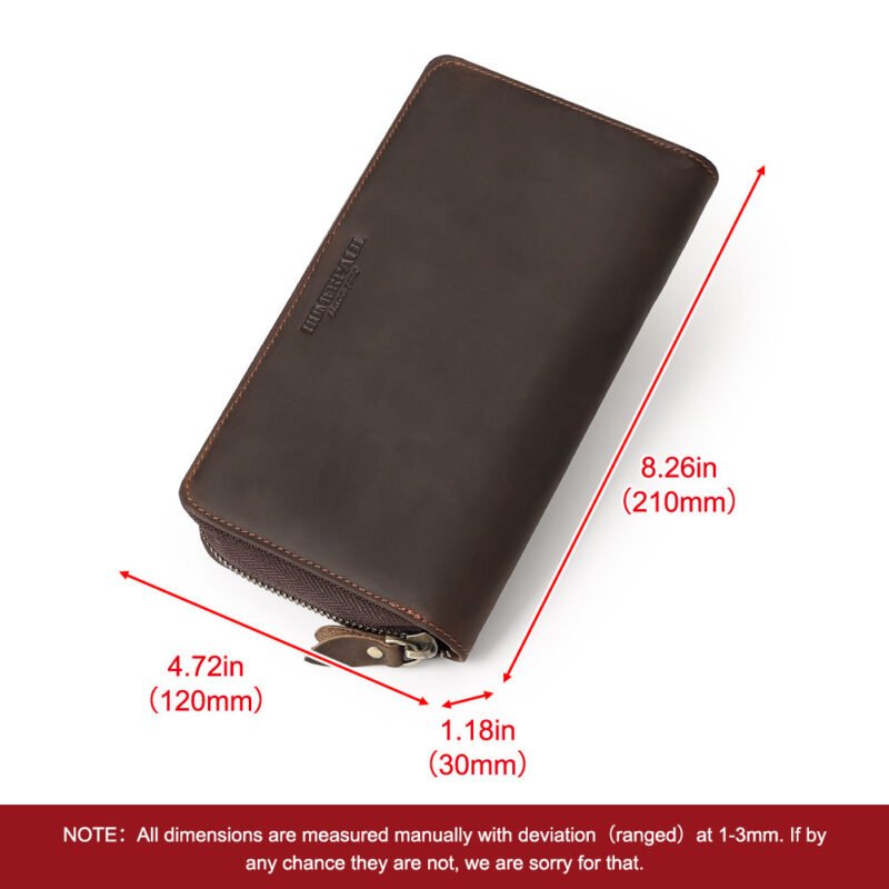 First Layer Cowhide Vintage Zipper Wallet - Multiple Card Slots Genuine Leather