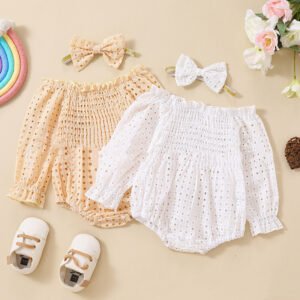 Cotton Mesh Long Sleeve Off-Shoulder Clothing – Stylish & Breathable Baby Outfit
